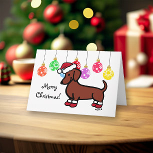 Rood Glad Haired Dachshund Kerstmis Feestdagen Kaart