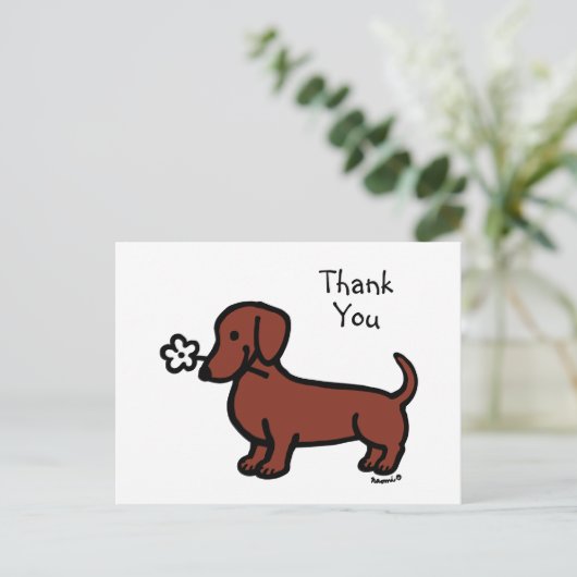 Rood Glad Haired Dachshund Tiny Flower Dank u Briefkaart (Staand voorkant)