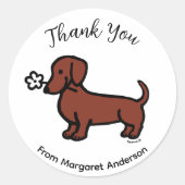 Rood Glad Haired Dachshund Tiny Flower Dank u Ronde Sticker (Voorkant)