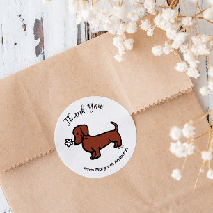 Rood Glad Haired Dachshund Tiny Flower Dank u Ronde Sticker