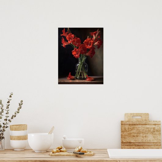Rood Gladiolus Bloemen Art Print Poster (Keuken)