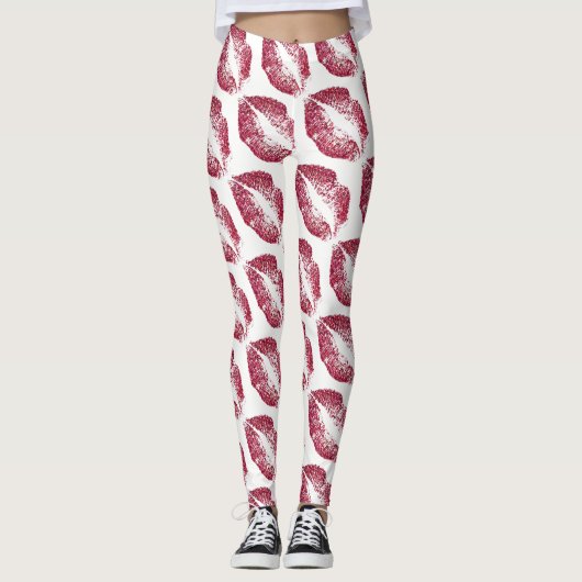 Rood glitter Lips Modern White Leggings (Voorkant)