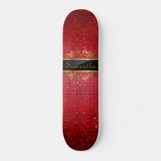 Rood glitter Sequin Disco Glitz Comp Skateboard (Voorkant)