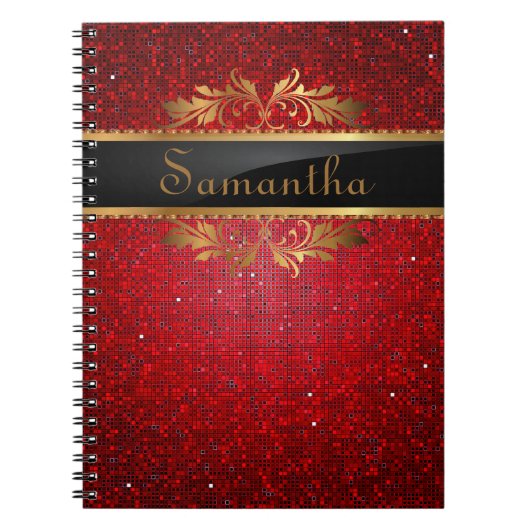 Rood glitter Sequin Disco Glitz Spiral Notitieboek (Voorkant)