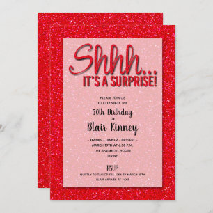 Rood Glitter SURPRISE Birthday Invitations