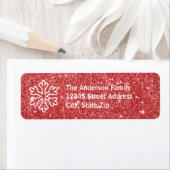 Rood glitter & wit Snowflake-Return-adreslabel Etiket (Insitu)