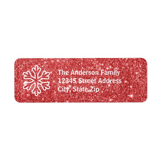 Rood glitter & wit Snowflake-Return-adreslabel Etiket (Voorkant)