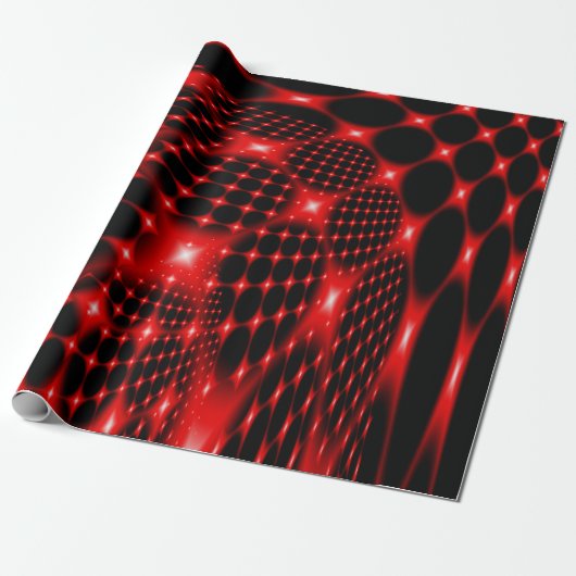 Rood gloeiend netto fractal cadeaupapier (Uitgerold)