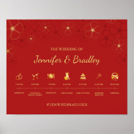 Rood Gold Cherry Blossom Weddenschap Tijdlijnteken Poster