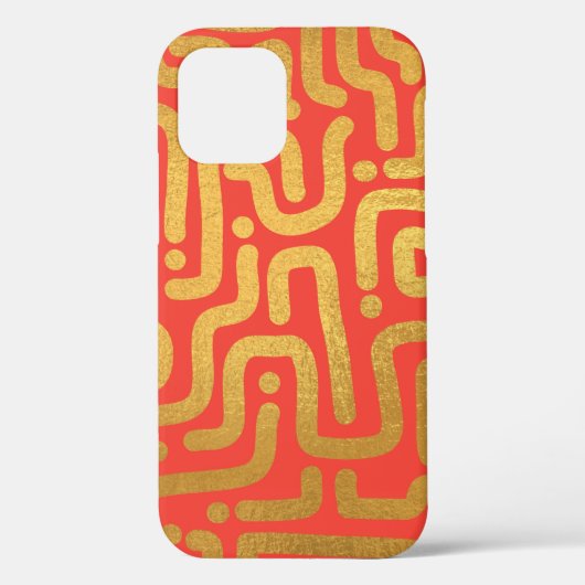 Rood Gold-gekleurd abstract lijnpatroon Case-Mate iPhone Case (Achterkant)
