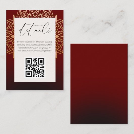 Rood Gold QR Code Weddenschap Website Kaart (Voorkant / Achterkant)