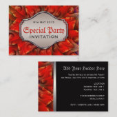 Rood-gothische fractale mini-feestjes informatiekaartje (Voorkant / Achterkant)