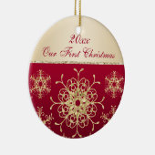 Rood, Goud 1e Kerst Keepsake Ornament (Rechts)
