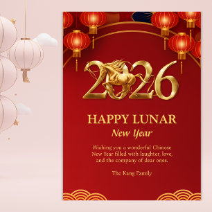 Rood Goud 2026 Paard Chinees Nieuwjaar Feestdagenkaart