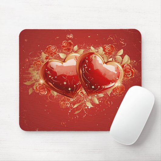 Rood & Goud 3-D Hearts Design Mousepad Muismat (Met muis)