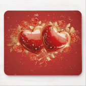 Rood & Goud 3-D Hearts Design Mousepad Muismat (Voorkant)