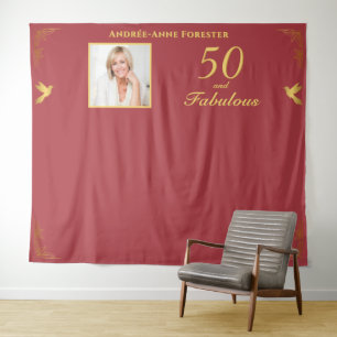 Rood Goud 50 Fabulous Verjaardag Foto Achtergrond Wandkleed