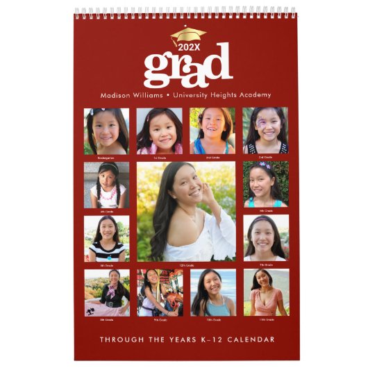 Rood Goud Afstuderen K-12 Fotocollage 15 maand Kalender (Hoes)