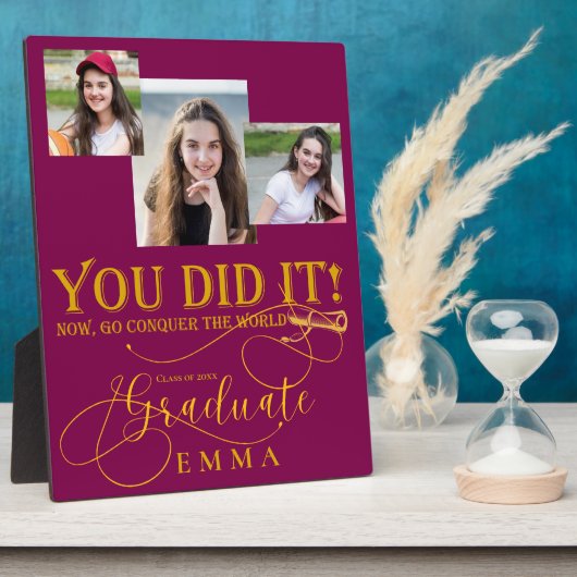 Rood Goud Afstuderen Multi Foto Keepsake Gift Fotoplaat (Zijkant)