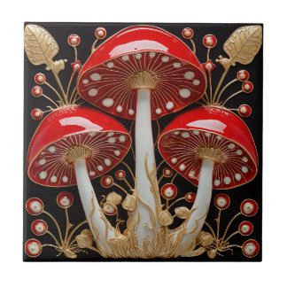 Rood Goud Amanita Muscaria Mushroom 3D Effect Tegeltje