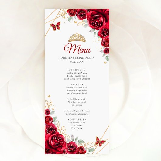 Rood Goud Bloemen Quinceanera Menu