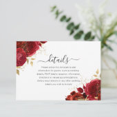 Rood & Goud Bloemen Quinceanera of bruiloft Detail Informatiekaartje (Staand voorkant)