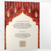 Rood Goud Bloemengordijn Indische Hindoe Bruiloft Drieluik Uitnodiging (Binnenzijde eerst)