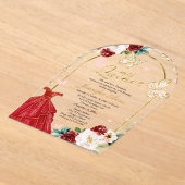 Rood Goud Bloemvlinder Quinceañera Acryl Uitnodigingen (Laagn)