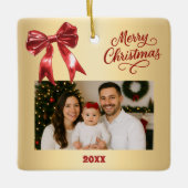 Rood goud boog foto kerst keramisch ornament (Voorkant)