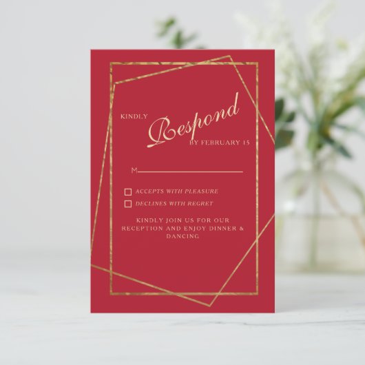 Rood & Goud Bruiloft RSVP (Staand voorkant)