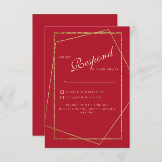 Rood & Goud Bruiloft RSVP (Voorkant / Achterkant)