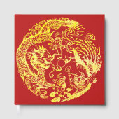 Rood goud Chinees Dragon en Phoenix logo bruiloft Gastenboek (Voorkant)