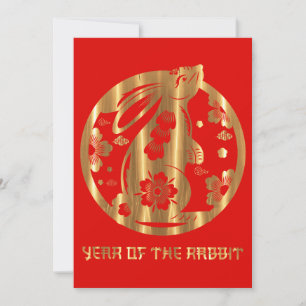 Rood Goud Chinees Nieuwjaar van de Konijn Feestdagenkaart