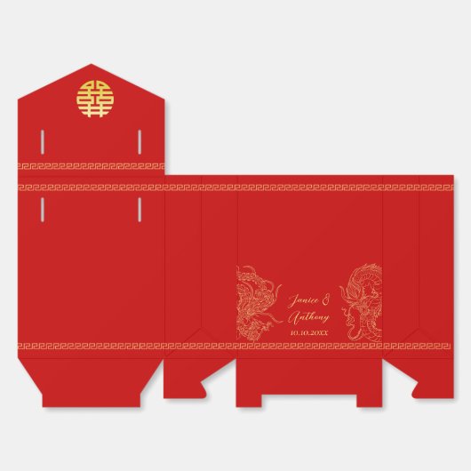 Rood goud Chinese bruiloft draak en feniks Bedankdoosjes (Ongevouwen)