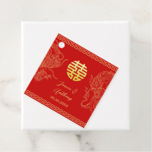 Rood goud Chinese bruiloft draak en feniks Bedankjes Labels