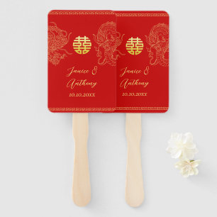 Rood goud Chinese bruiloft draak en feniks Handwaaier