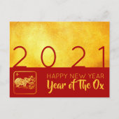 Rood Goud Chinese Ox papier-cut 2021 HpostC Feestdagenkaart (Voorkant)