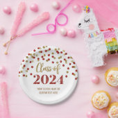 Rood Goud Confetti Afstuderen 2024 Papieren Bordje (Feest)
