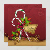 Rood Goud Damask Candy Canes Kerstfeest Kaart (Voorkant / Achterkant)