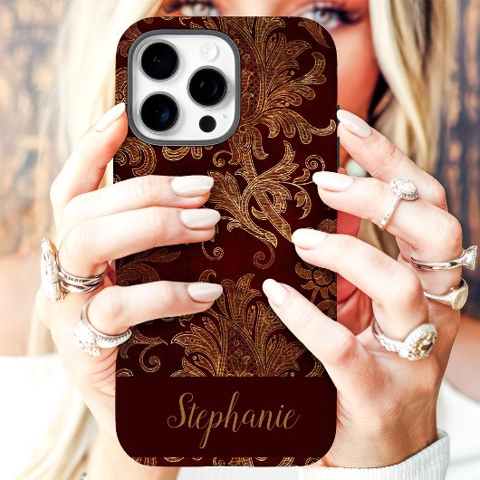  Rood Goud Damask Custom Name Case-Mate iPhone Case