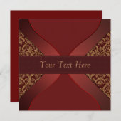 Rood Goud Damask Kerstfeest Uitnodigingen (Voorkant / Achterkant)