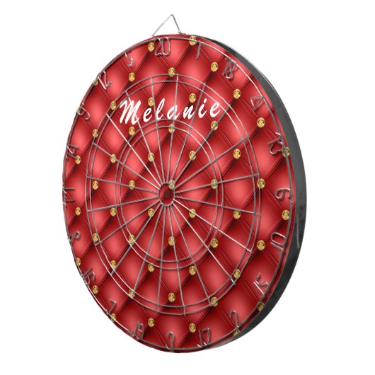 Rood Goud Diamant Tufted Custom Naam Dart Board Dartbord (Voorkant Rechts)