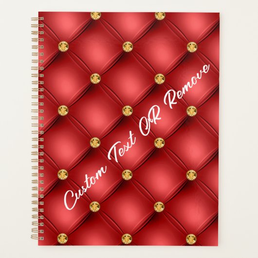 Rood Goud Diamant Tufted Custom Text Planner (Voorkant)