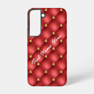 Rood Goud Diamond Tufted Aangepaste Tekst Jouw nam Samsung Galaxy Hoesje