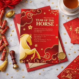 Rood Goud Elegant Maandag Nieuwjaar Paard Kaart