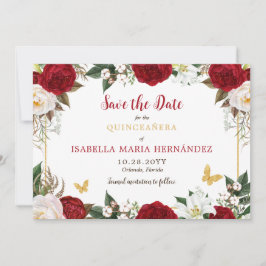 Rood & Goud Elegant Quinceañera Save The Date