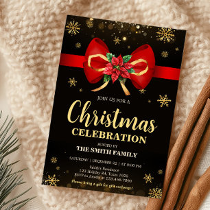 Rood Goud Elegante Bow Vakantie Kerstfeest Kaart
