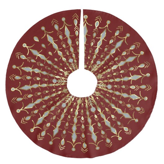 Rood, Goud en Diamanten Glitter Sunburst Kerstboom Rok (Voorkant)