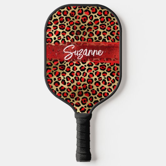 Rood goud en zwarte Folie Lopard-penseelstreken Pickleball Paddle (Voorkant)