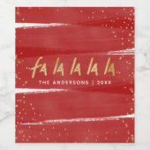 Rood & Goud Fa La La Snowy Kerstmis Wijn Etiket (Enkel label)